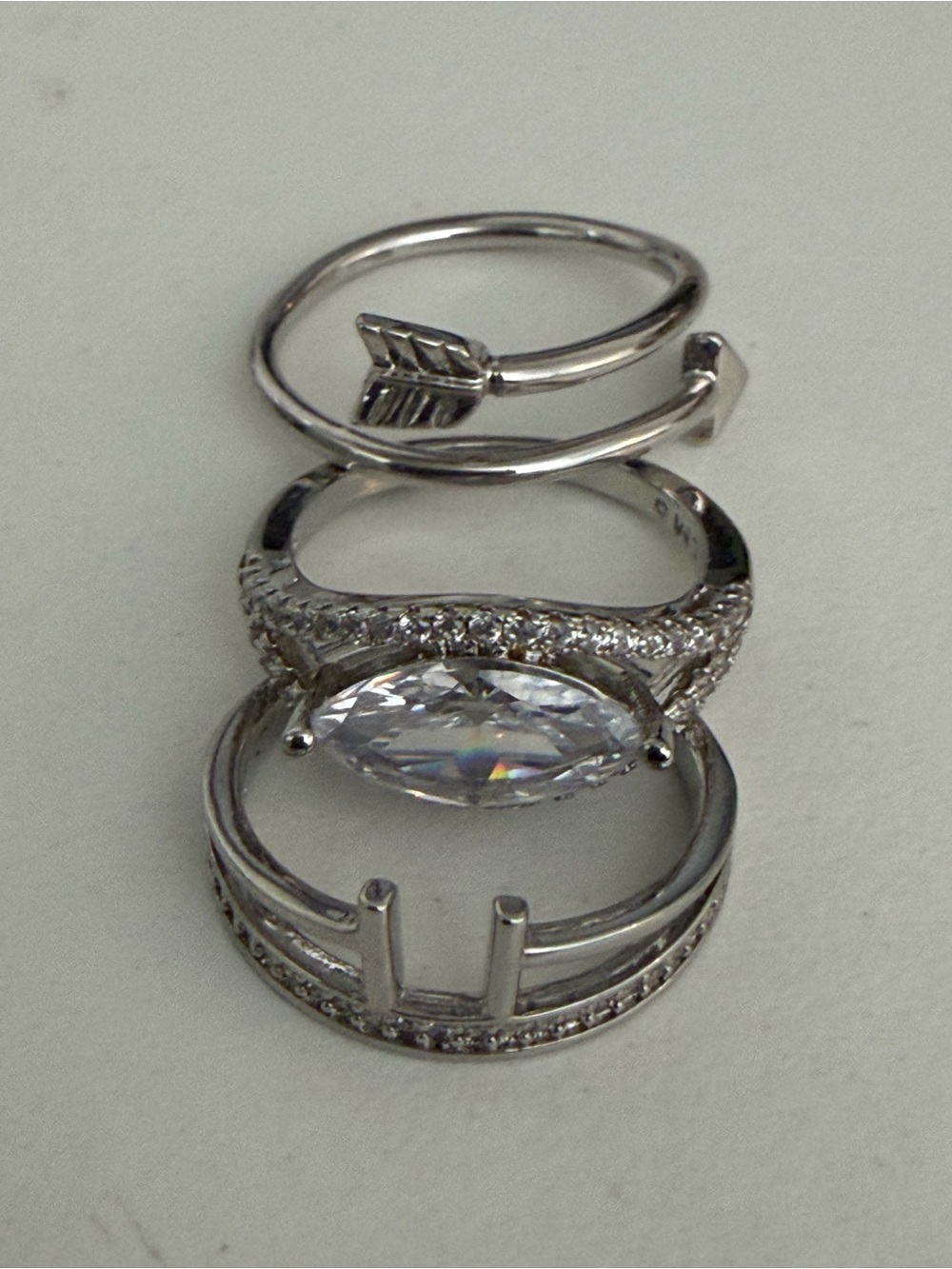 Silver Arrow and Marquise Stacking Ring Set - Women Jewelry by Pretty Bird